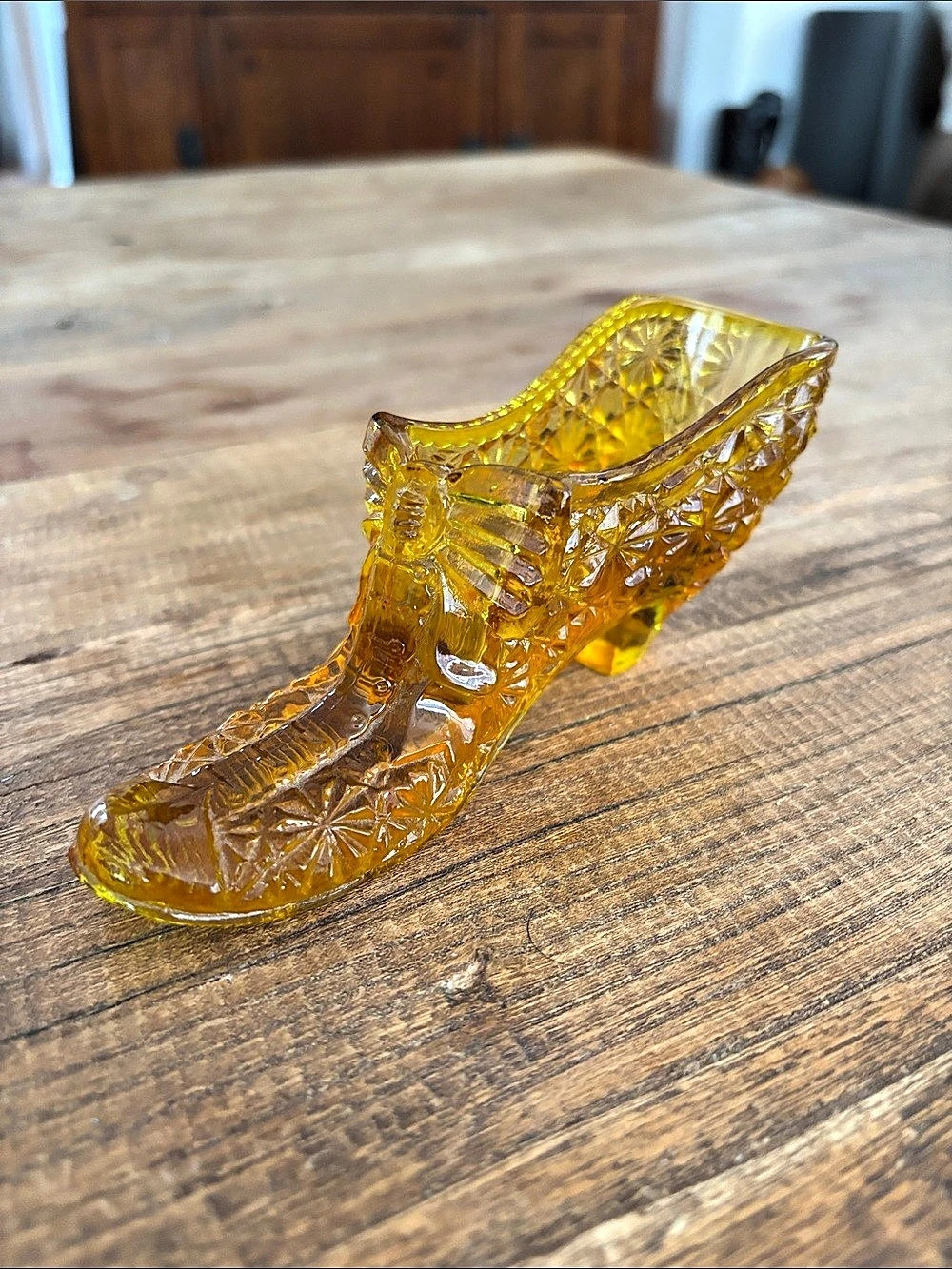 Fenton Amber-Yellow Glass Shoe Figurine Decor